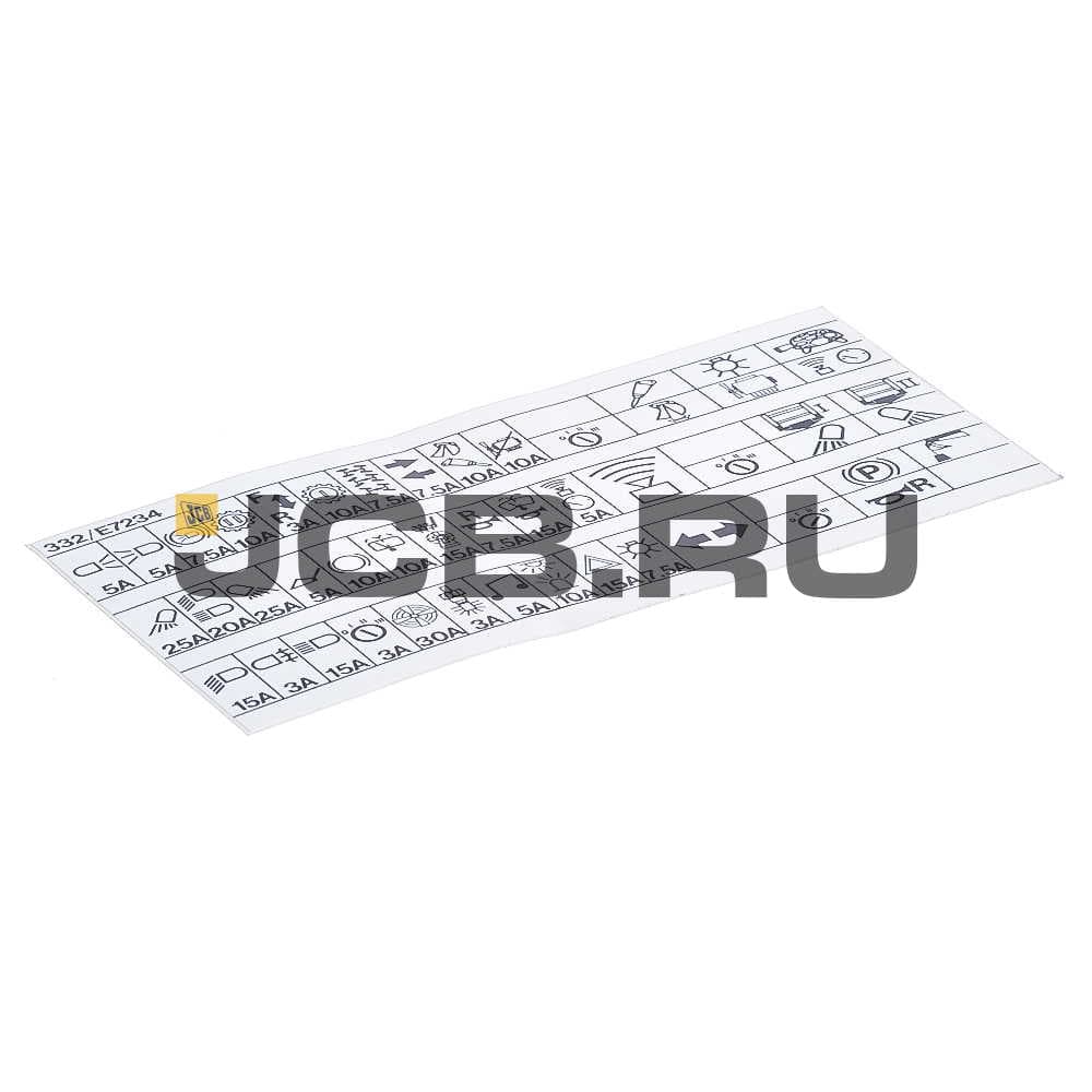 Ярлык коробки предохранителей JCB 332/E7234