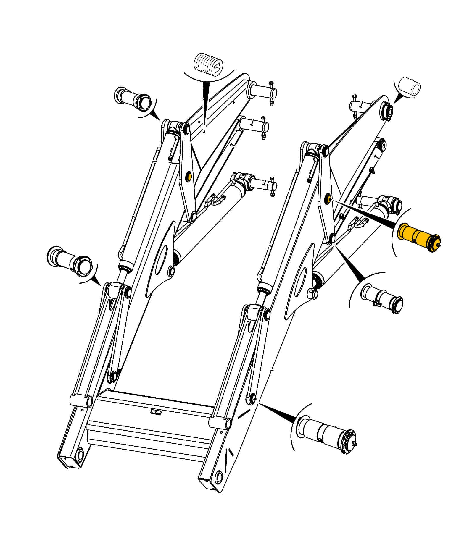 Крепление промежуточного рычага к стреле погрузчика