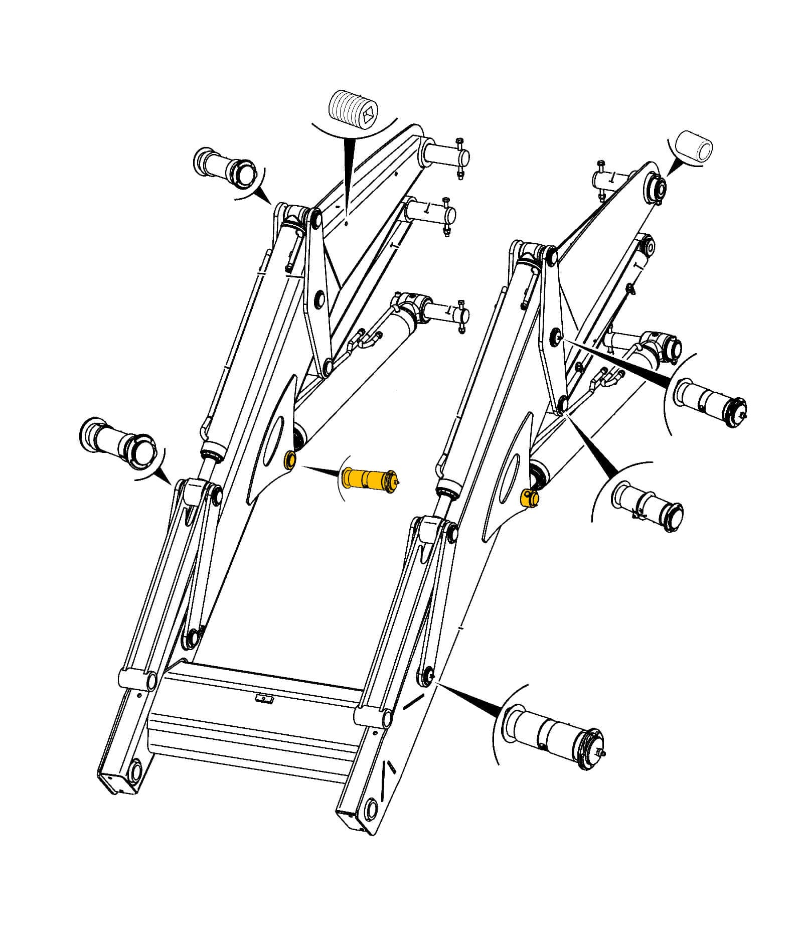 Крепление штока гидроцилиндра подъема стрелы к стреле погрузчика
